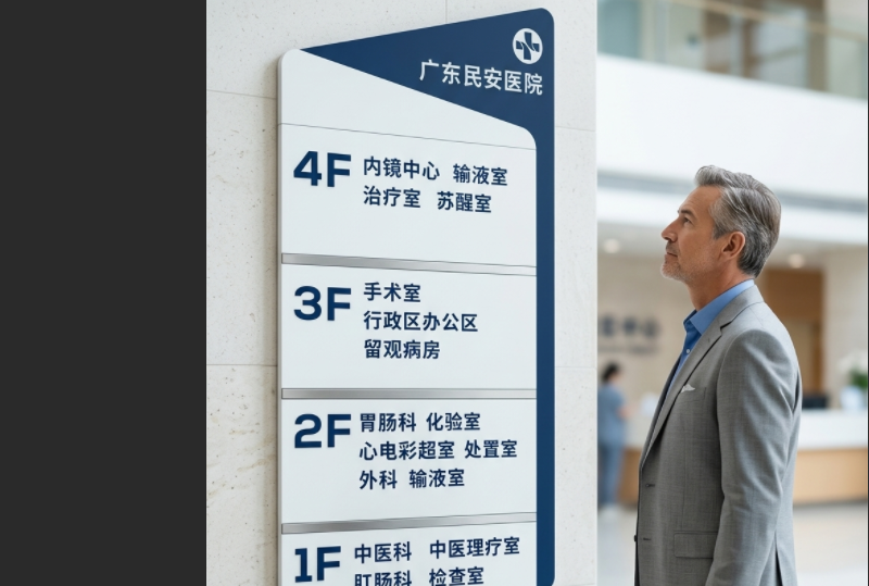 Custom hospital wayfinding signs, floor signs, and department signs